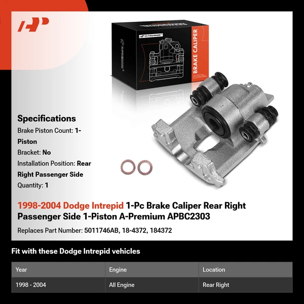 1998-2004 Dodge Intrepid 1-Pc Brake Caliper Rear Right Passenger Side 1-Piston A-Premium APBC2303