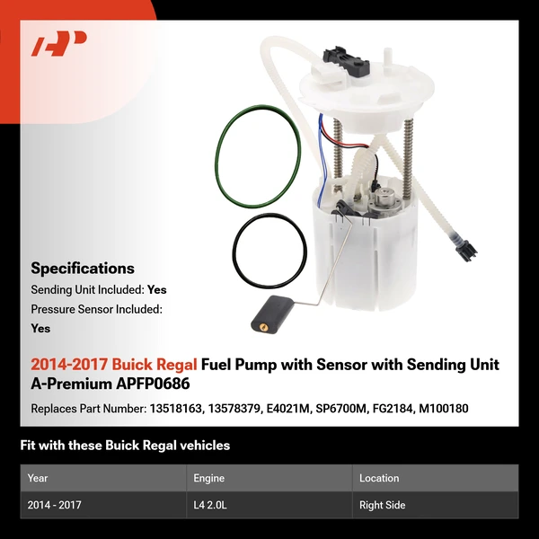2014-2017 Buick Regal Fuel Pump with Sensor with Sending Unit A-Premium APFP0686