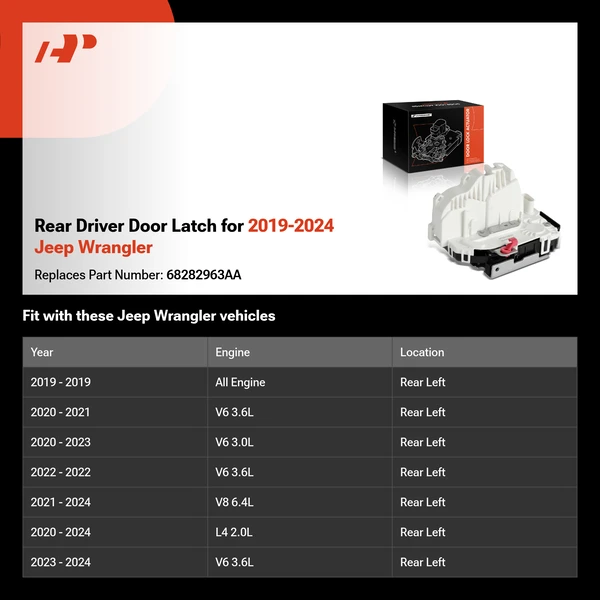 Rear Driver Door Latch for 2019-2024 Jeep Wrangler