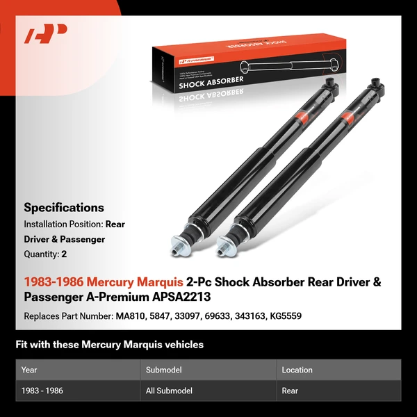 1983-1986 Mercury Marquis 2-Pc Shock Absorber Rear Driver & Passenger A-Premium APSA2213