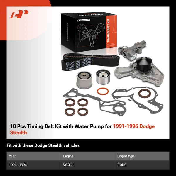 10 Pcs Timing Belt Kit with Water Pump for 1991-1996 Dodge Stealth