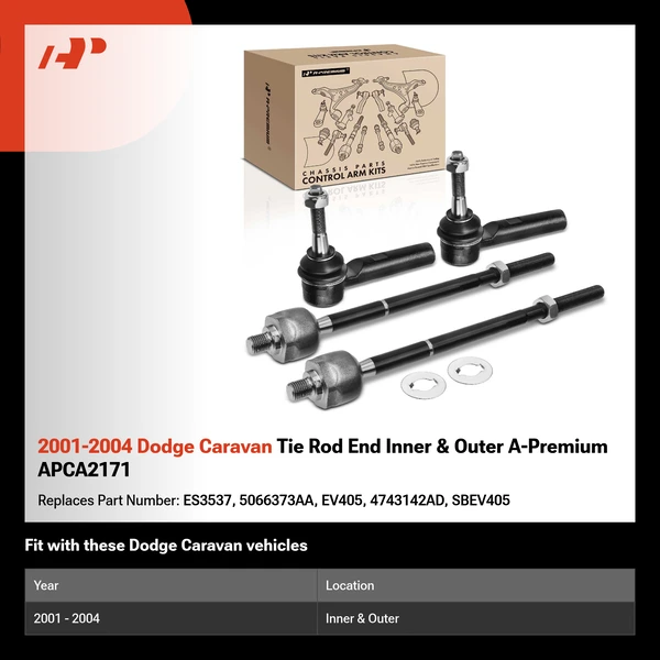2001-2004 Dodge Caravan Tie Rod End Inner & Outer A-Premium APCA2171