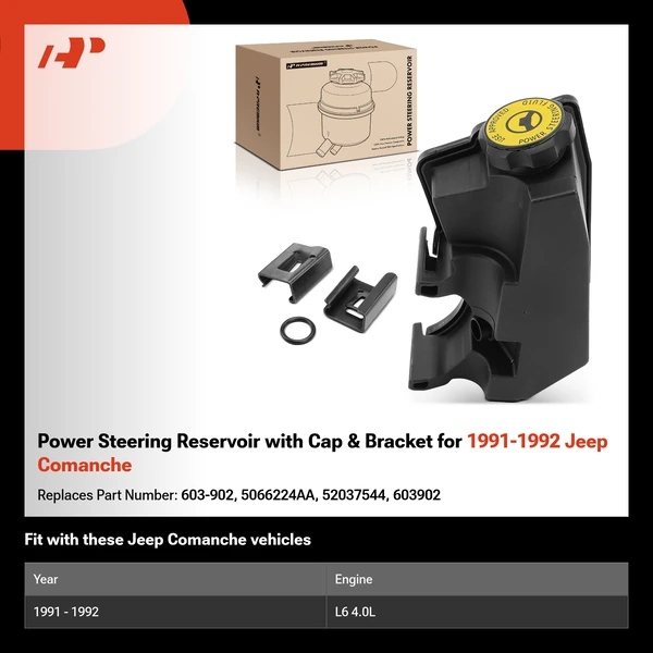 Power Steering Reservoir with Cap & Bracket for 1991-1992 Jeep Comanche