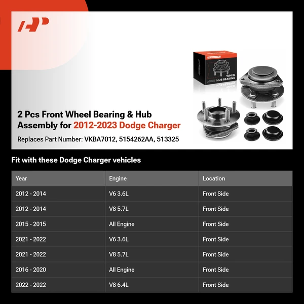 2 Pcs Front Wheel Bearing & Hub Assembly for 2012-2023 Dodge Charger