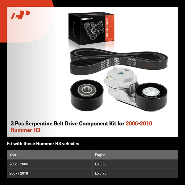 3 Pcs Serpentine Belt Drive Component Kit for 2006-2010 Hummer H3