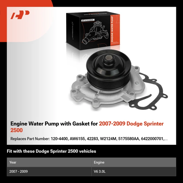 Engine Water Pump with Gasket for 2007-2009 Dodge Sprinter 2500