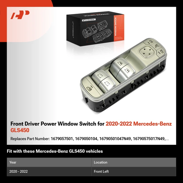 Front Driver Power Window Switch for 2020-2022 Mercedes-Benz GLS450