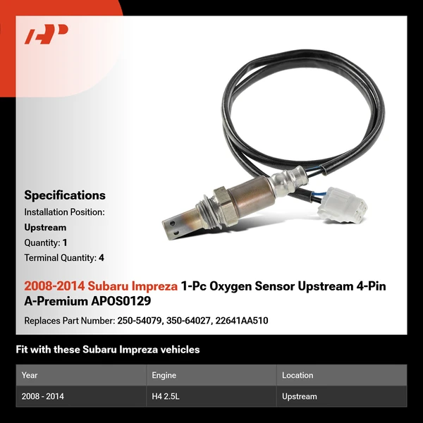 2008-2014 Subaru Impreza 1-Pc Oxygen Sensor Upstream 4-Pin A-Premium APOS0129