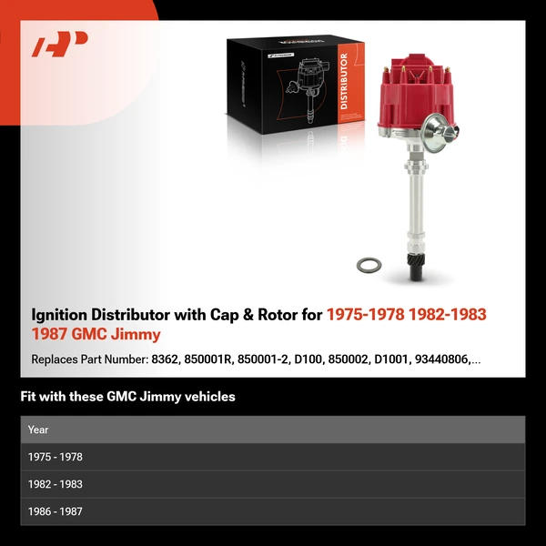 Ignition Distributor with Cap & Rotor for 1975-1978 1982-1983 1987 GMC Jimmy