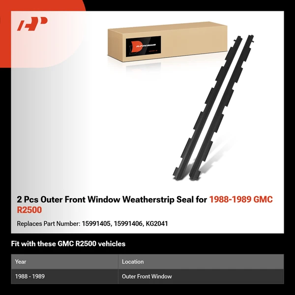 2 Pcs Outer Front Window Weatherstrip Seal for 1988-1989 GMC R2500