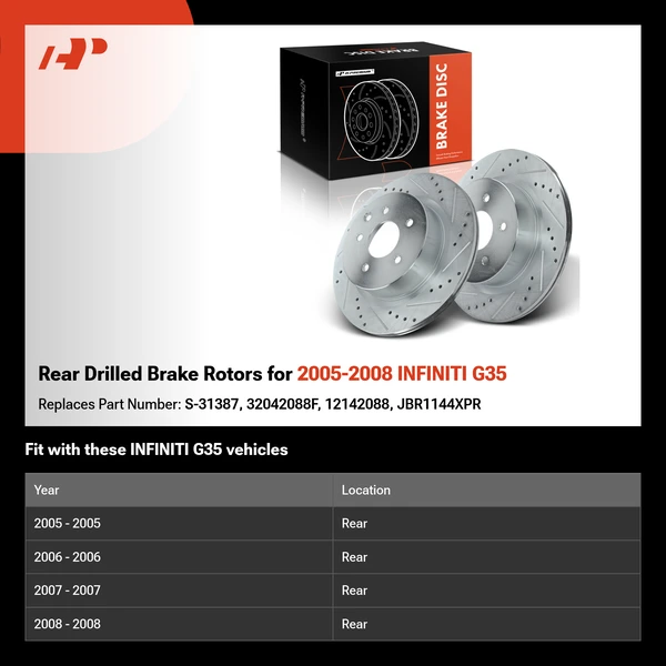 Rear Drilled Brake Rotors for 2005-2008 INFINITI G35