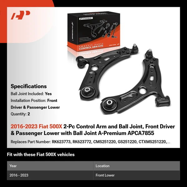 2016-2023 Fiat 500X 2-Pc Control Arm and Ball Joint, Front Driver & Passenger Lower with Ball Joint A-Premium APCA7855