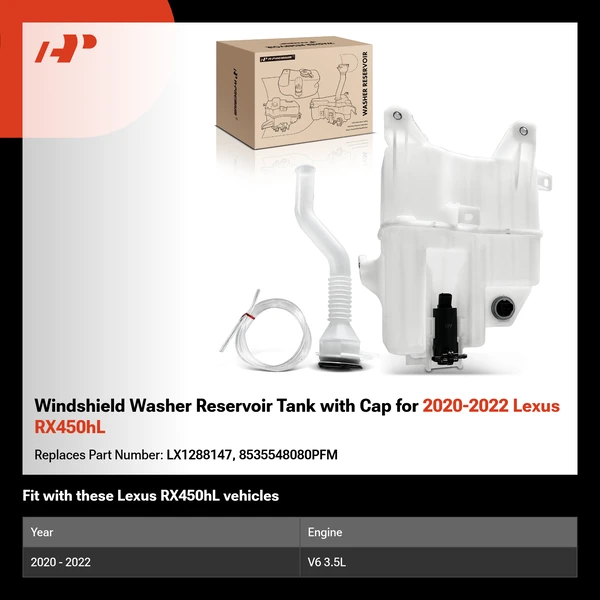 Windshield Washer Reservoir Tank with Cap for 2020-2022 Lexus RX450hL