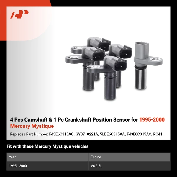 4 Pcs Camshaft & 1 Pc Crankshaft Position Sensor for 1995-2000 Mercury Mystique