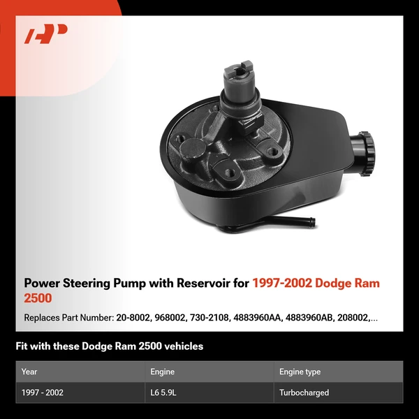 Power Steering Pump with Reservoir for 1997-2002 Dodge Ram 2500