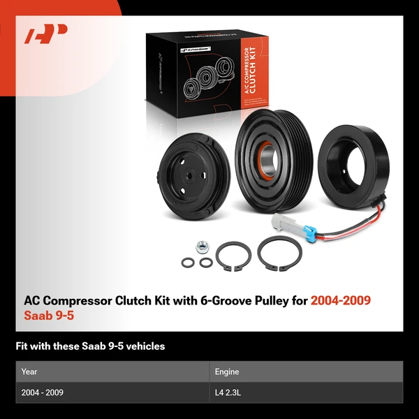 AC Compressor Clutch Kit with 6-Groove Pulley for 2004-2009 Saab 9-5