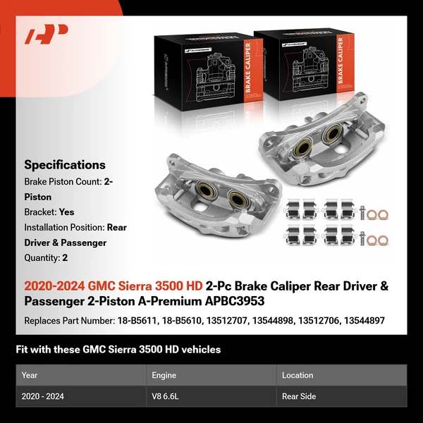 2020-2024 GMC Sierra 3500 HD 2-Pc Brake Caliper Rear Driver & Passenger 2-Piston A-Premium APBC3953