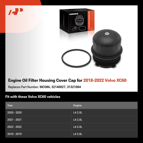 Engine Oil Filter Housing Cover Cap for 2018-2022 Volvo XC60