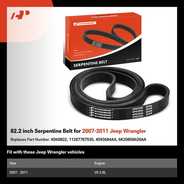 82.2 inch Serpentine Belt for 2007-2011 Jeep Wrangler