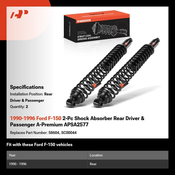 1990-1996 Ford F-150 2-Pc Shock Absorber Rear Driver & Passenger A-Premium APSA2577