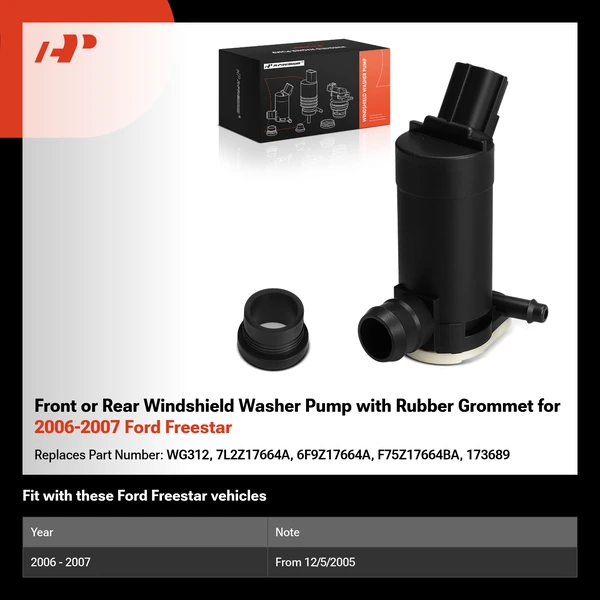 Front or Rear Windshield Washer Pump with Rubber Grommet for 2006-2007 Ford Freestar