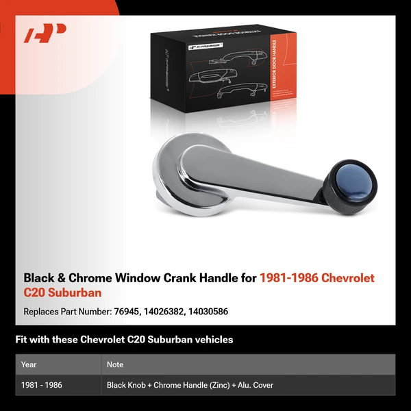 Black & Chrome Window Crank Handle for 1981-1986 Chevrolet C20 Suburban