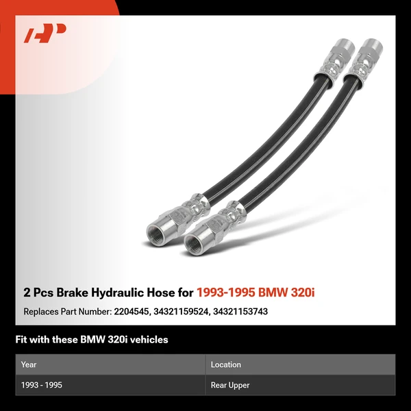 2 Pcs Brake Hydraulic Hose for 1993-1995 BMW 320i