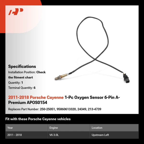 2011-2018 Porsche Cayenne 1-Pc Oxygen Sensor 6-Pin A-Premium APOS0154