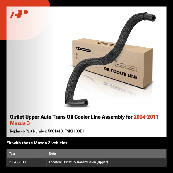 Outlet Upper Auto Trans Oil Cooler Line Assembly for 2004-2011 Mazda 3