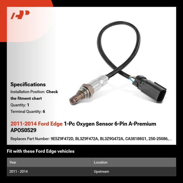 2011-2014 Ford Edge 1-Pc Oxygen Sensor 6-Pin A-Premium APOS0529