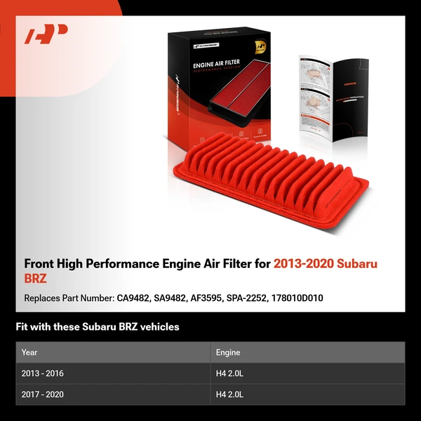 Front High Performance Engine Air Filter for 2013-2020 Subaru BRZ
