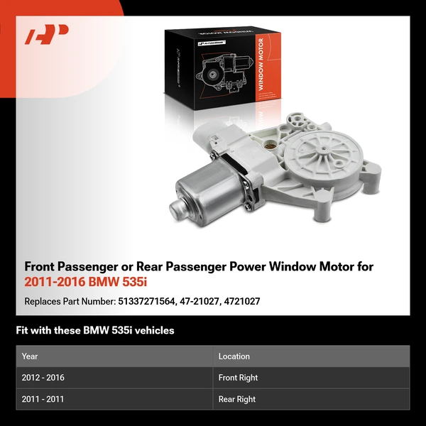 Front Passenger or Rear Passenger Power Window Motor for 2011-2016 BMW 535i