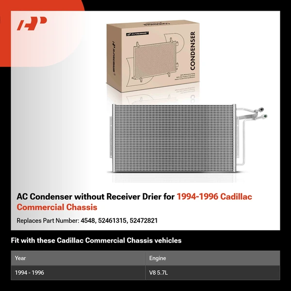 AC Condenser without Receiver Drier for 1994-1996 Cadillac Commercial Chassis