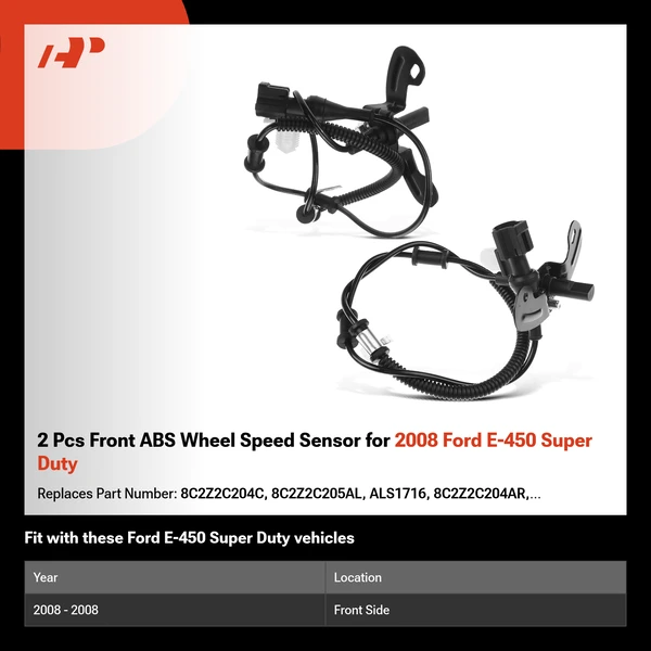 2 Pcs Front ABS Wheel Speed Sensor for 2008 Ford E-450 Super Duty