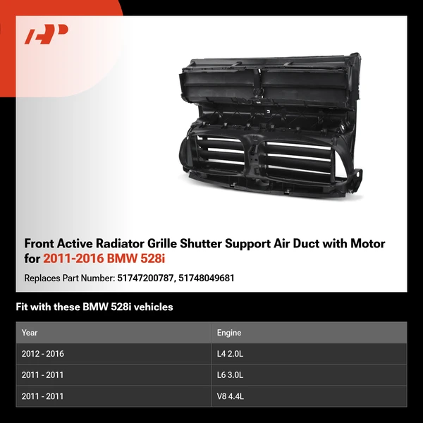 Front Active Radiator Grille Shutter Support Air Duct with Motor for 2011-2016 BMW 528i