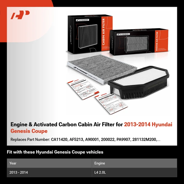 Engine & Activated Carbon Cabin Air Filter for 2013-2014 Hyundai Genesis Coupe