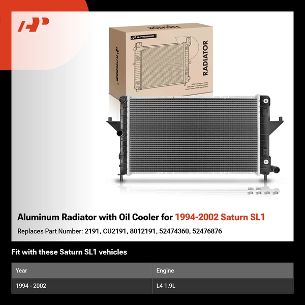 Aluminum Radiator with Oil Cooler for 1994-2002 Saturn SL1