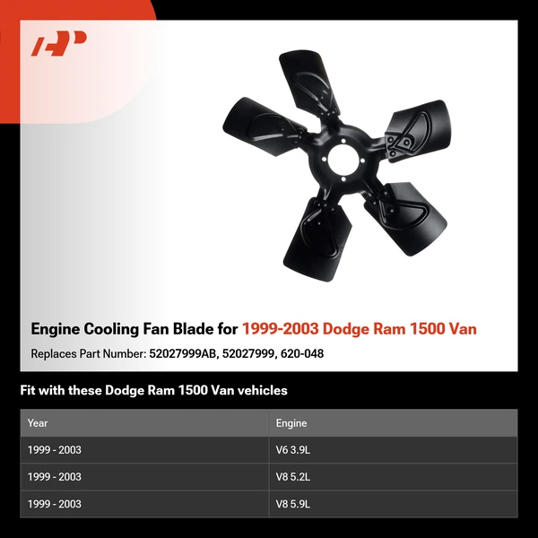 Engine Cooling Fan Blade for 1999-2003 Dodge Ram 1500 Van