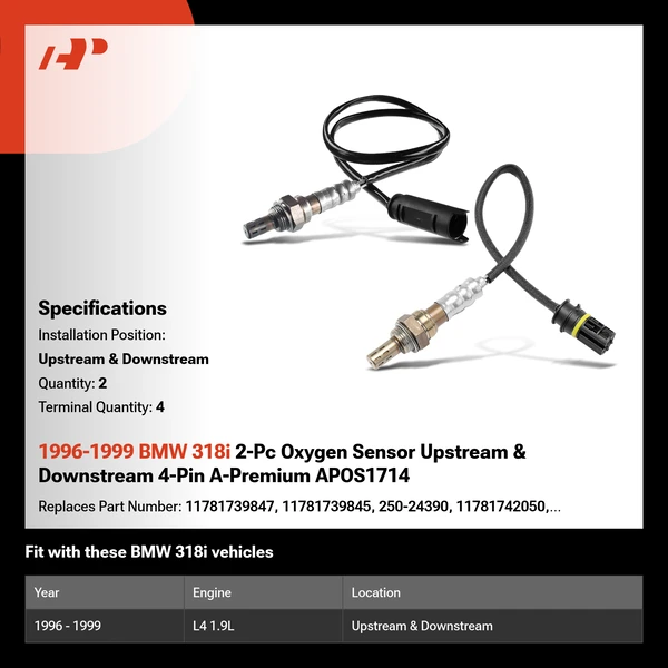 1996-1999 BMW 318i 2-Pc Oxygen Sensor Upstream & Downstream 4-Pin A-Premium APOS1714