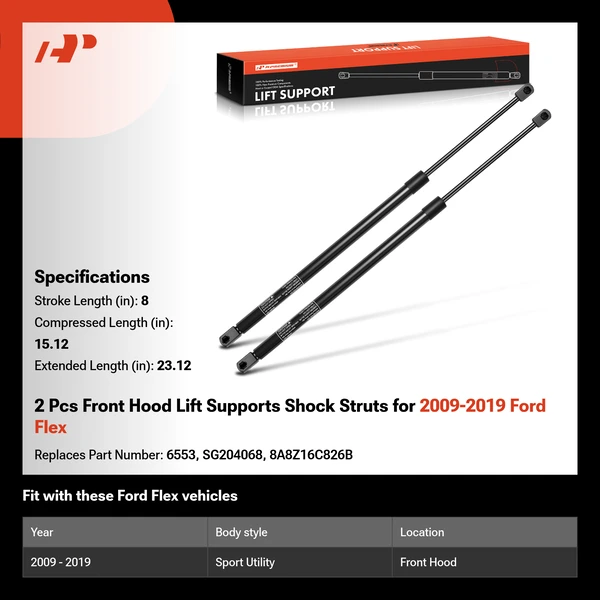 2 Pcs Front Hood Lift Supports Shock Struts for 2009-2019 Ford Flex