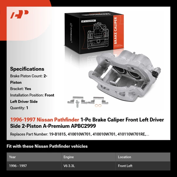 1996-1997 Nissan Pathfinder 1-Pc Brake Caliper Front Left Driver Side 2-Piston A-Premium APBC2999