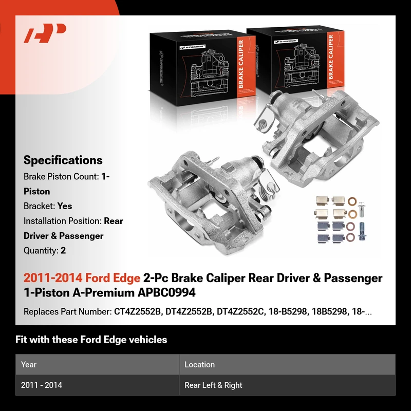 2011-2014 Ford Edge 2-Pc Brake Caliper Rear Driver & Passenger 1-Piston A-Premium APBC0994