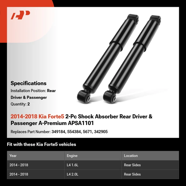 2014-2018 Kia Forte5 2-Pc Shock Absorber Rear Driver & Passenger A-Premium APSA1101