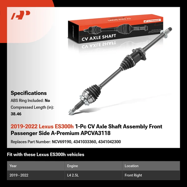 2019-2022 Lexus ES300h 1-Pc CV Axle Shaft Assembly Front Passenger Side A-Premium APCVA3118