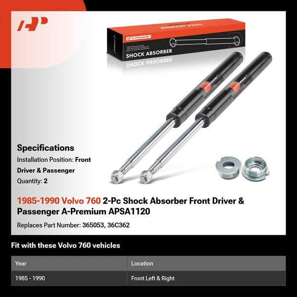 1985-1990 Volvo 760 2-Pc Shock Absorber Front Driver & Passenger A-Premium APSA1120