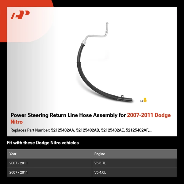 Power Steering Return Line Hose Assembly for 2007-2011 Dodge Nitro