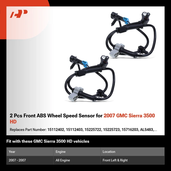 2 Pcs Front ABS Wheel Speed Sensor for 2007 GMC Sierra 3500 HD