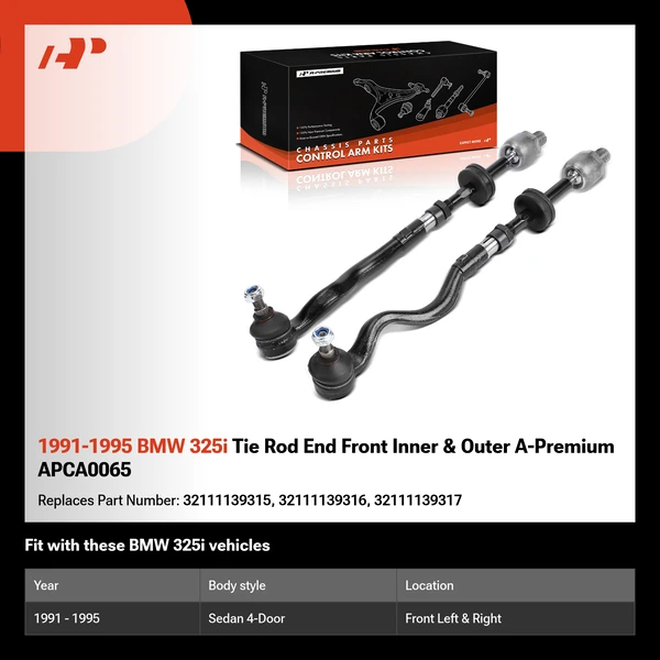 1991-1995 BMW 325i Tie Rod End Front Inner & Outer A-Premium APCA0065