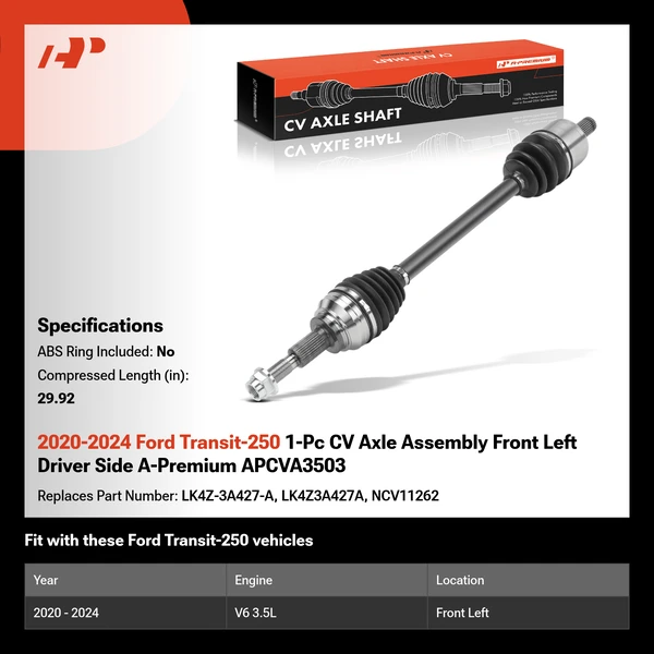 2020-2024 Ford Transit-250 1-Pc CV Axle Assembly Front Left Driver Side A-Premium APCVA3503