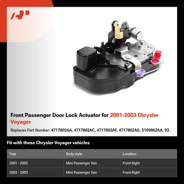 Front Passenger Door Lock Actuator for 2001-2003 Chrysler Voyager